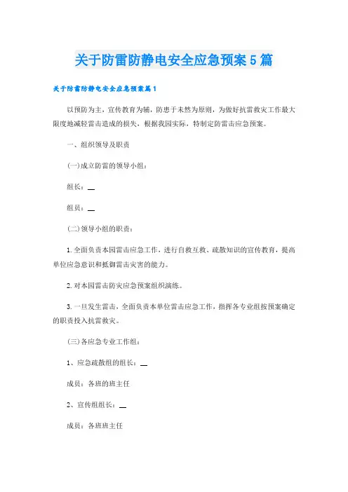 关于防雷防静电安全应急预案5篇