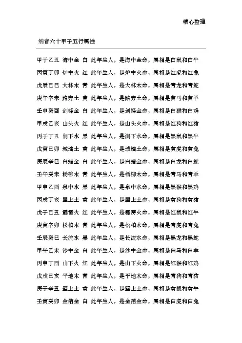 纳音六十甲子五行属性