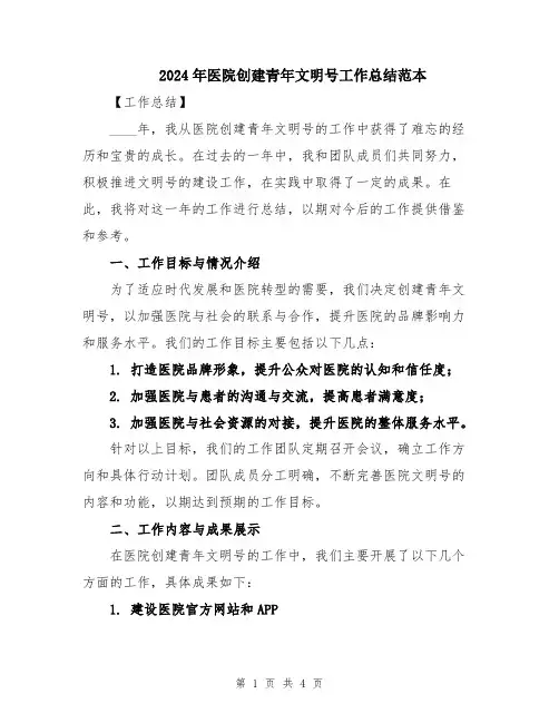 2024年医院创建青年文明号工作总结范本