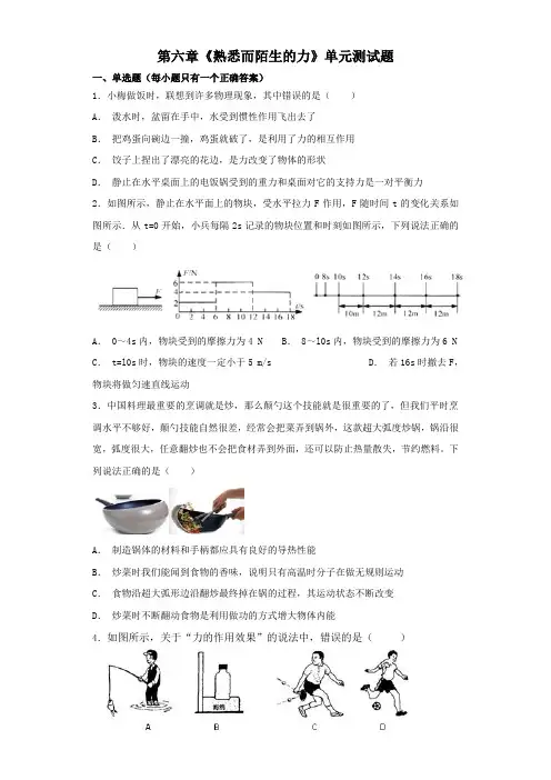 沪科版初中物理八年级全册第六章《熟悉而陌生的力》单元测试题(解析版)2