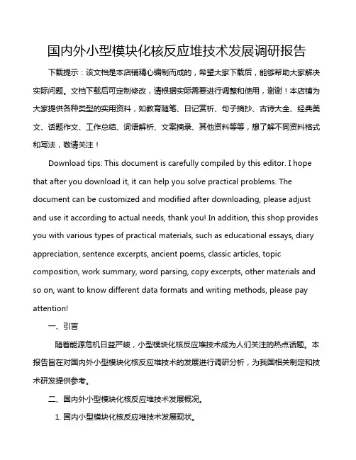 国内外小型模块化核反应堆技术发展调研报告