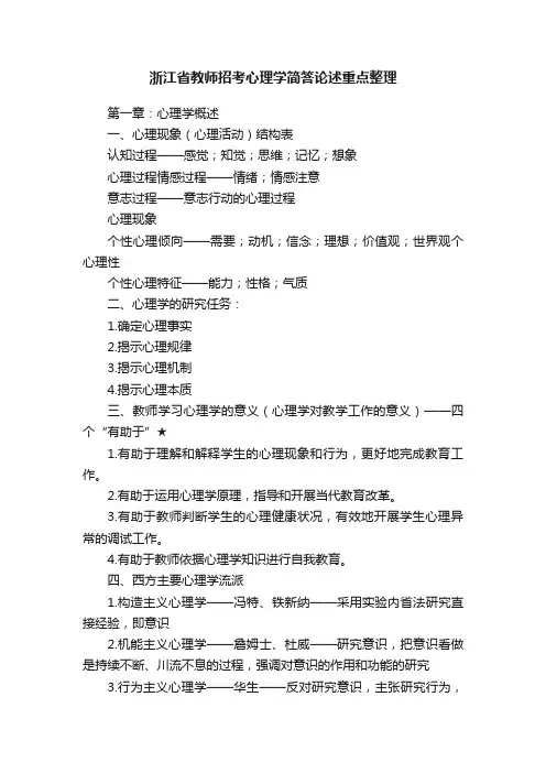 浙江省教师招考心理学简答论述重点整理