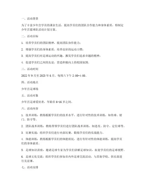 少年宫蓝球队活动计划方案