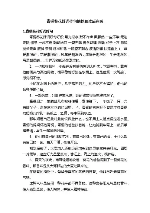 青铜葵花好词佳句摘抄和读后有感