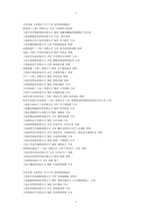 松江工业区公司名单