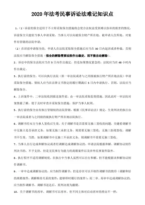 2020年法考民事诉讼法难记知识点