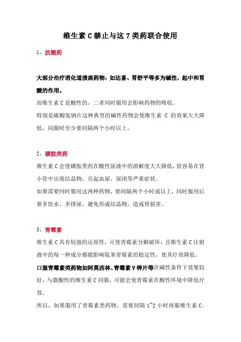 维生素C禁止与这7类药联合使用