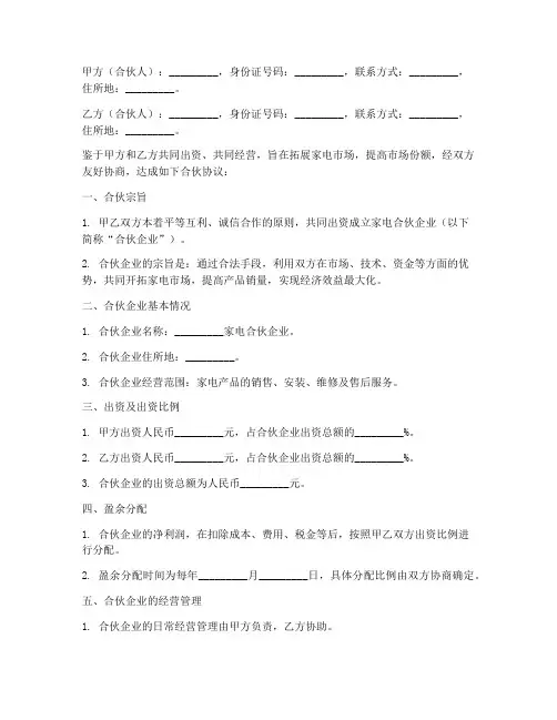 家电合伙人合同协议书模板