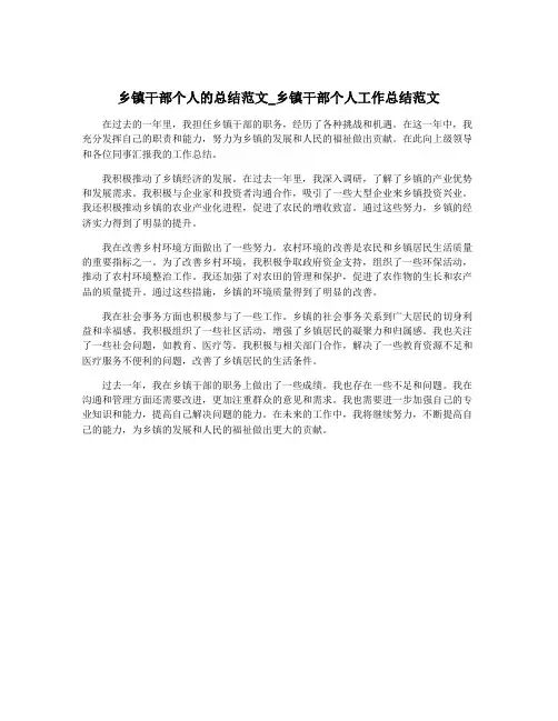 乡镇干部个人的总结范文_乡镇干部个人工作总结范文