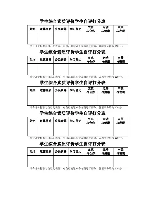 学生综合素质评价学生自评打分表1