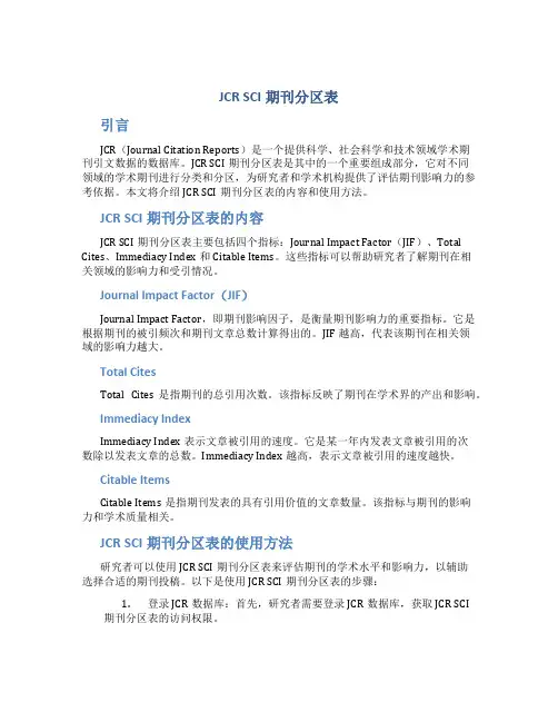 jcr sci期刊分区表