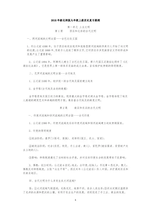 九年级历史上册复习提纲(2018)