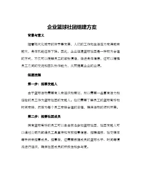 企业篮球社团组建方案