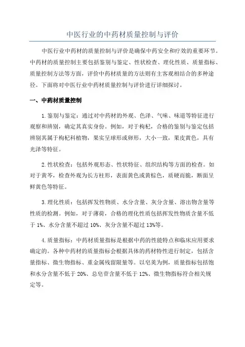 中医行业的中药材质量控制与评价