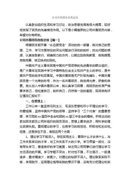 公司共青团员自我总结_自我总结_
