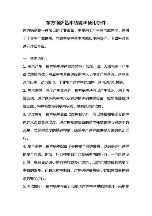 东方锅炉基本功能和使用条件