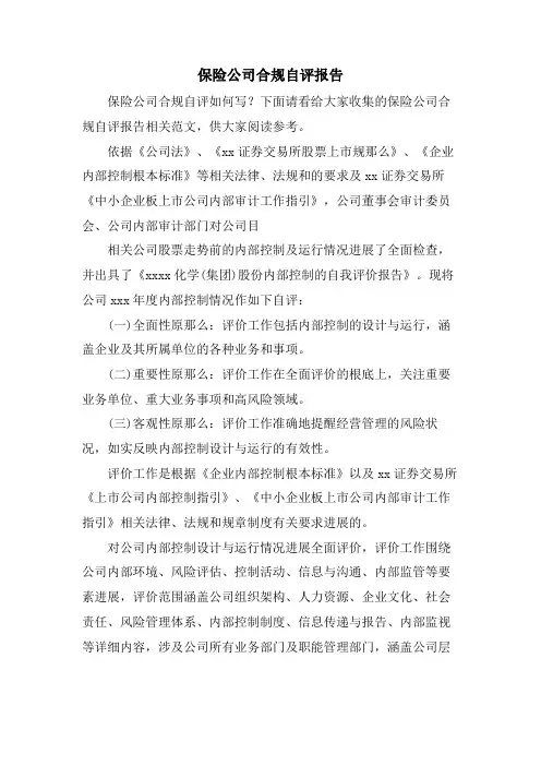 保险公司合规自评报告