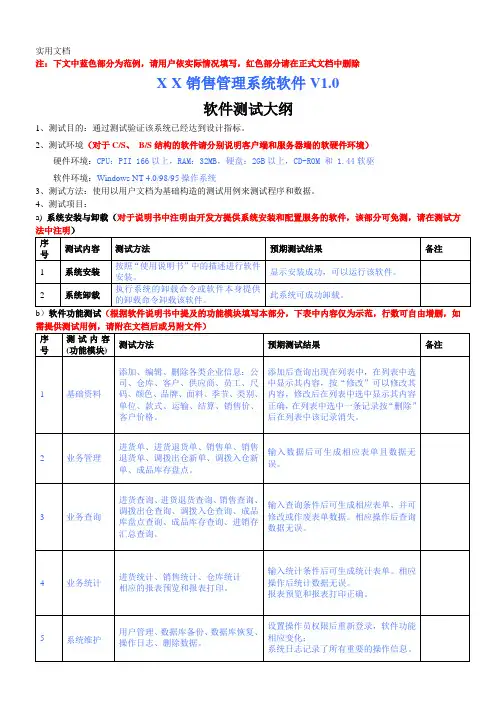 软件测试大纲范本(doc格式)