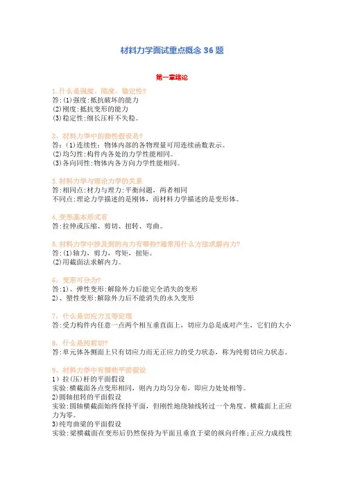 材料力学面试重点概念36题