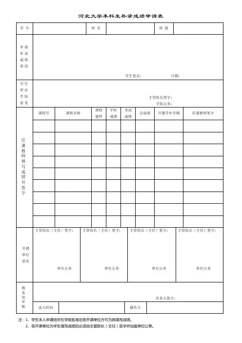 【成绩】河北大学本科生补录成绩申请表