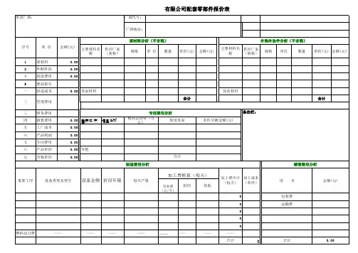 汽车零部件成本报价表