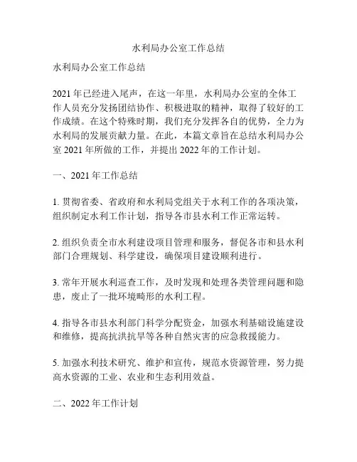 水利局办公室工作总结