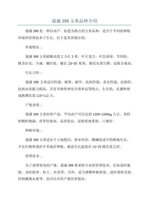 强盛399玉米品种介绍