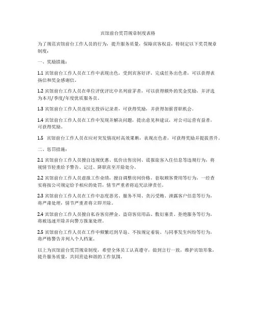 宾馆前台奖罚规章制度表格