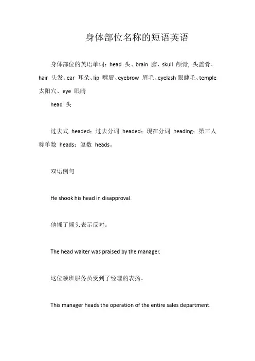 身体部位名称的短语英语