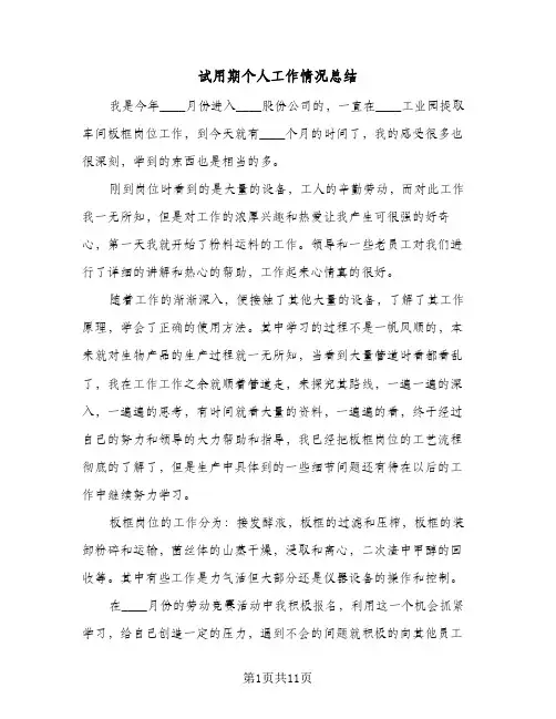试用期个人工作情况总结（5篇）