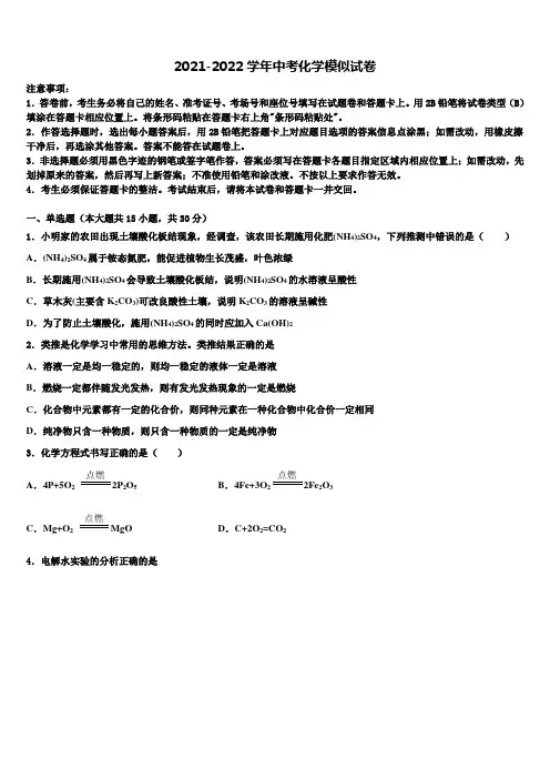 2022年山东省潍坊市市级名校中考化学五模试卷含解析