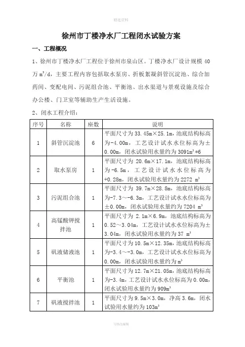 游泳池闭水试验方案最终版