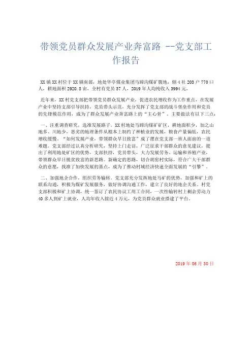 工作总结-带领党员群众发展产业奔富路 --党支部工作报告 精品