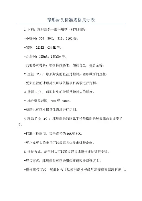 球形封头标准规格尺寸表