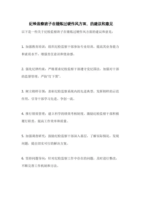 纪检监察班子在锤炼过硬作风方面,的建议和意见