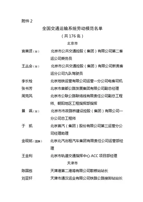 全国交通运输系统劳动模范名单