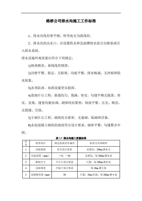 路桥公司排水沟施工工作标准