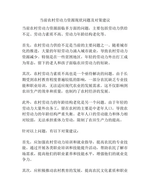 当前农村劳动力资源现状问题及对策建议
