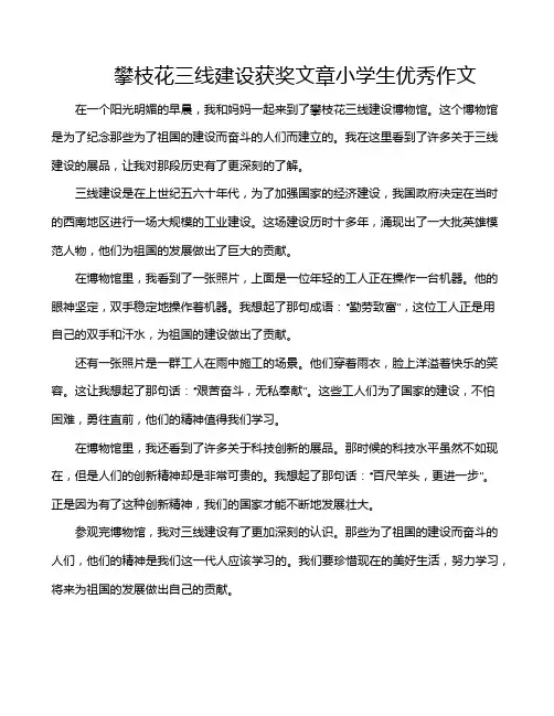 攀枝花三线建设获奖文章小学生优秀作文