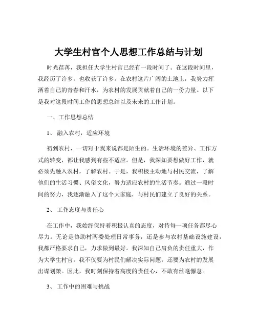 大学生村官个人思想工作总结与计划