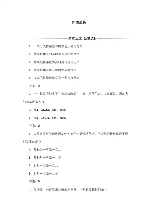 人教版生物高中必修二《伴性遗传》练习