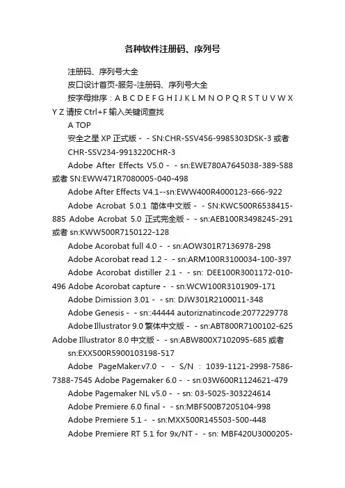 各种软件注册码、序列号