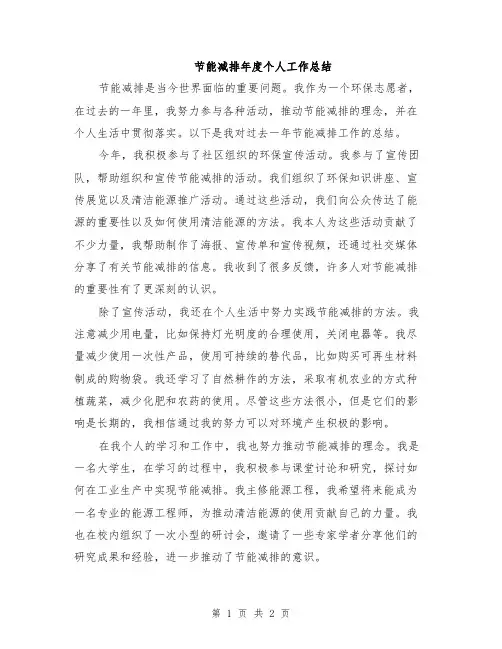 节能减排年度个人工作总结