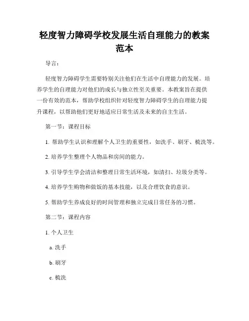 轻度智力障碍学校发展生活自理能力的教案范本