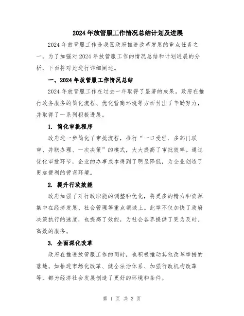 2024年放管服工作情况总结计划及进展