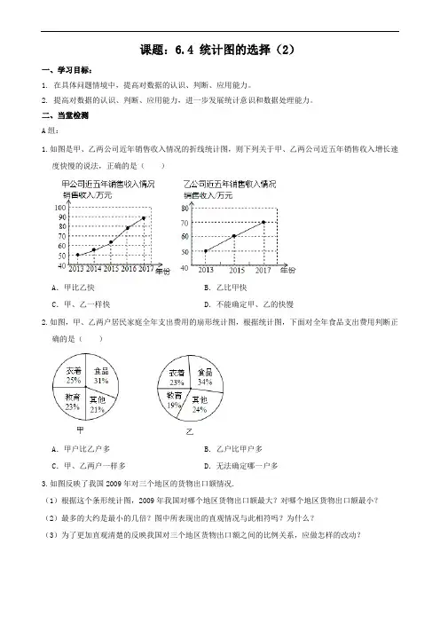 数学七年级上册6.4《统计图的选择》第2课时当堂检测及课后作业(后附答案)