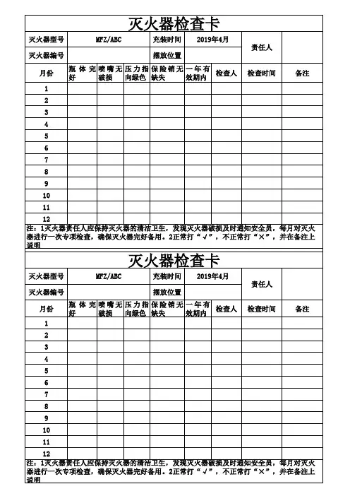 灭火器点检表