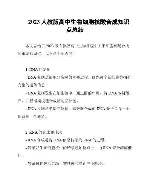 2023人教版高中生物细胞核酸合成知识点总结