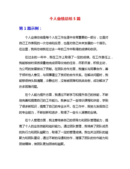 个人业绩总结5篇