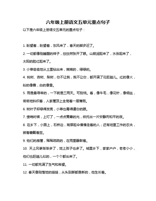 六年级上册语文五单元重点句子